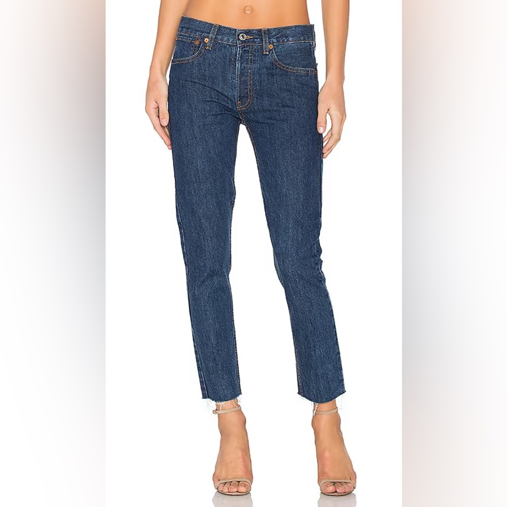 Re/Done Originals High Rise Rigid Crop‎ in Dark Wash Button Fly Size 24 Normcore